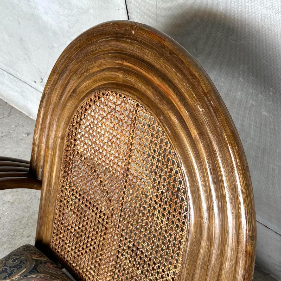 オールドラタン꧂カフェ風✦レトロラタン大型アームチェア 1人掛けソファー