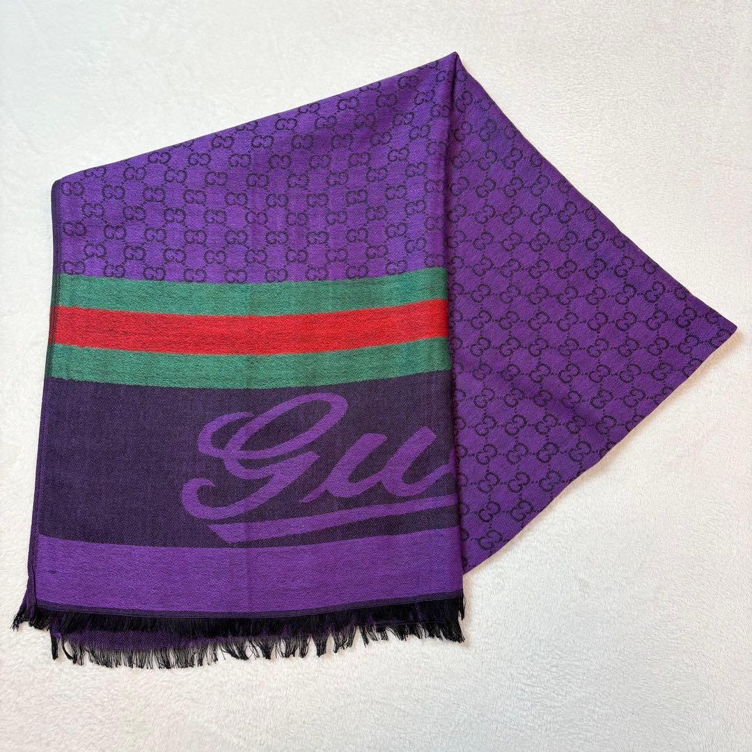 訳あり格安】GUCCI グッチ マフラー GG柄 シェリーライン パープル