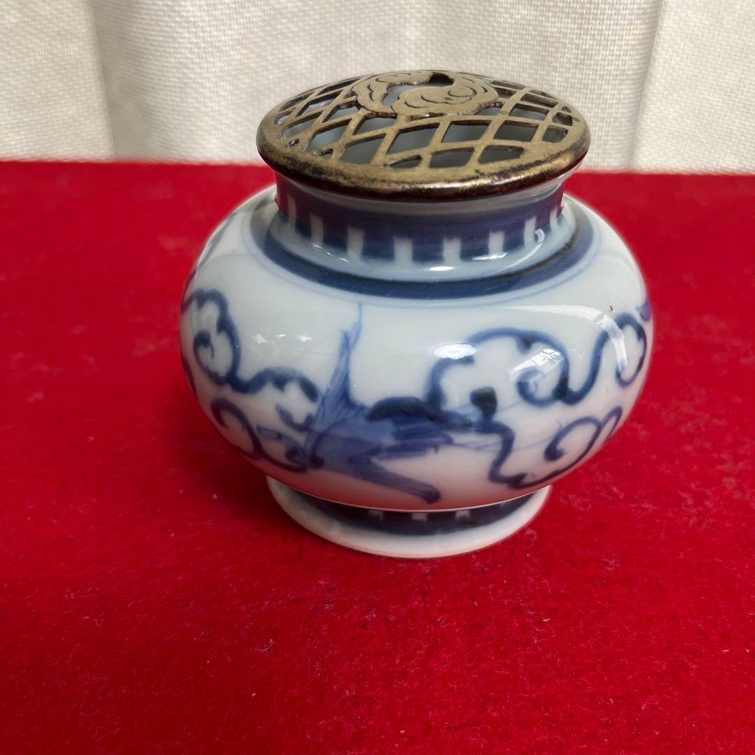 骨董　古染め付け香炉　ぼや付き