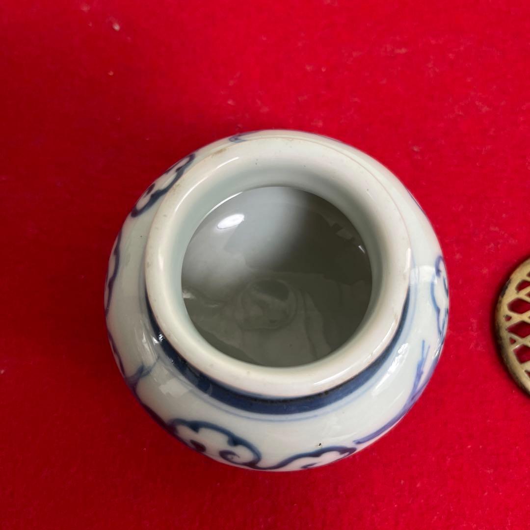 骨董　古染め付け香炉　ぼや付き