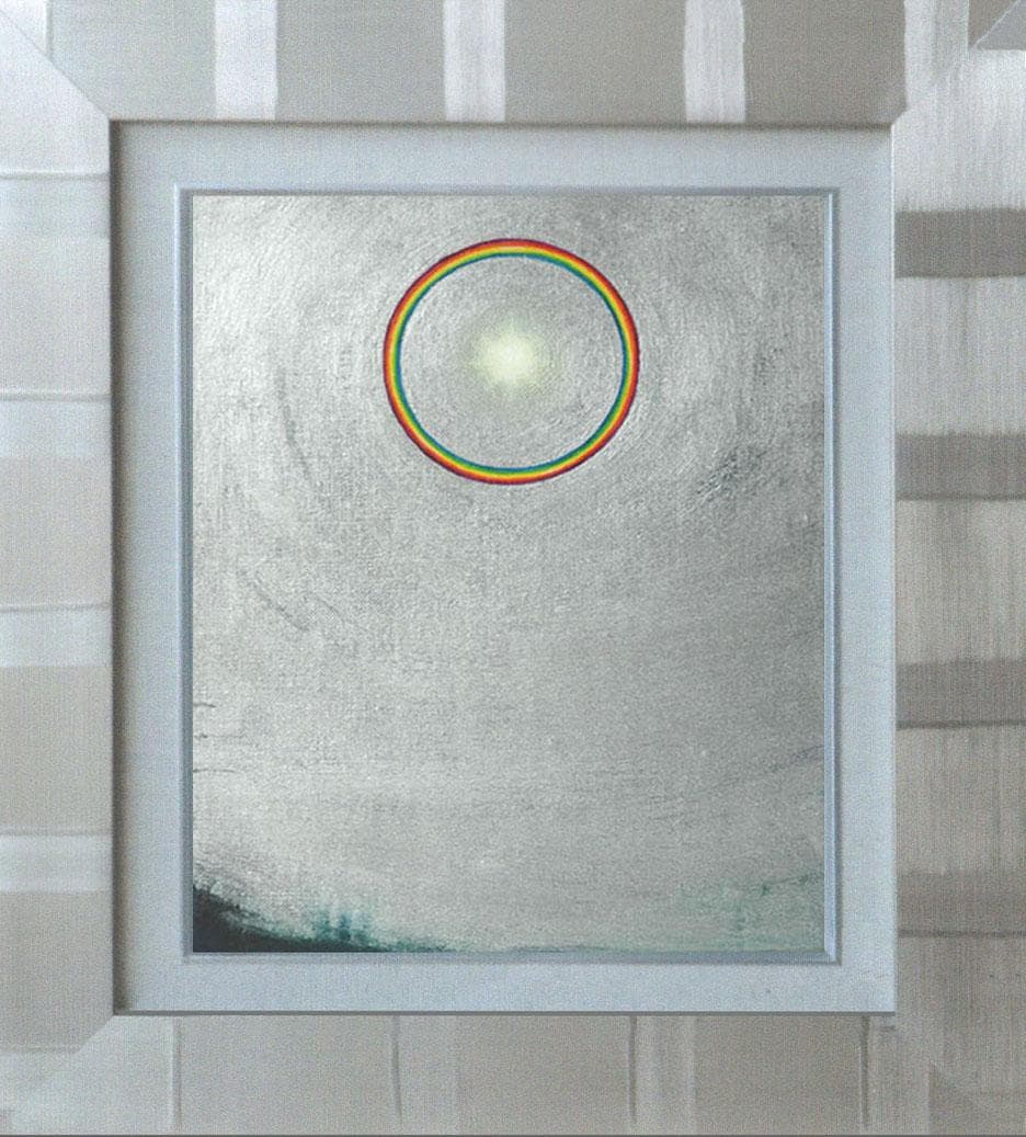 油絵 菅家令子 絵 絵画インテリア額付(青緑＋金色の枠) F3-S72023 祈