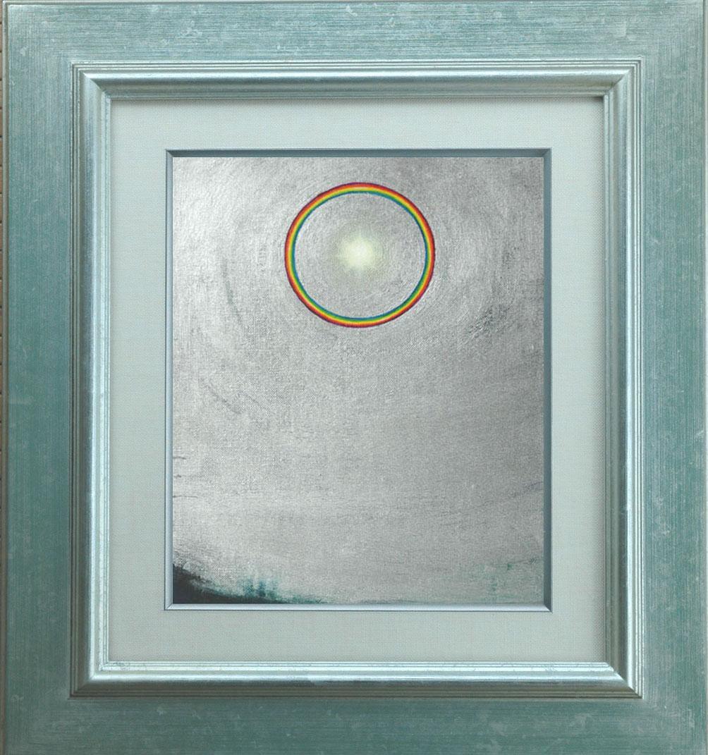 油絵 菅家令子 絵 絵画インテリア額付(青緑＋金色の枠) F3-S72023 祈