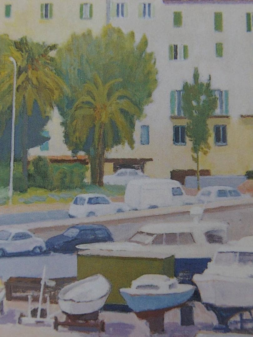 大附晋、【地中海の港町】、希少な額装用画集より、新品額装付