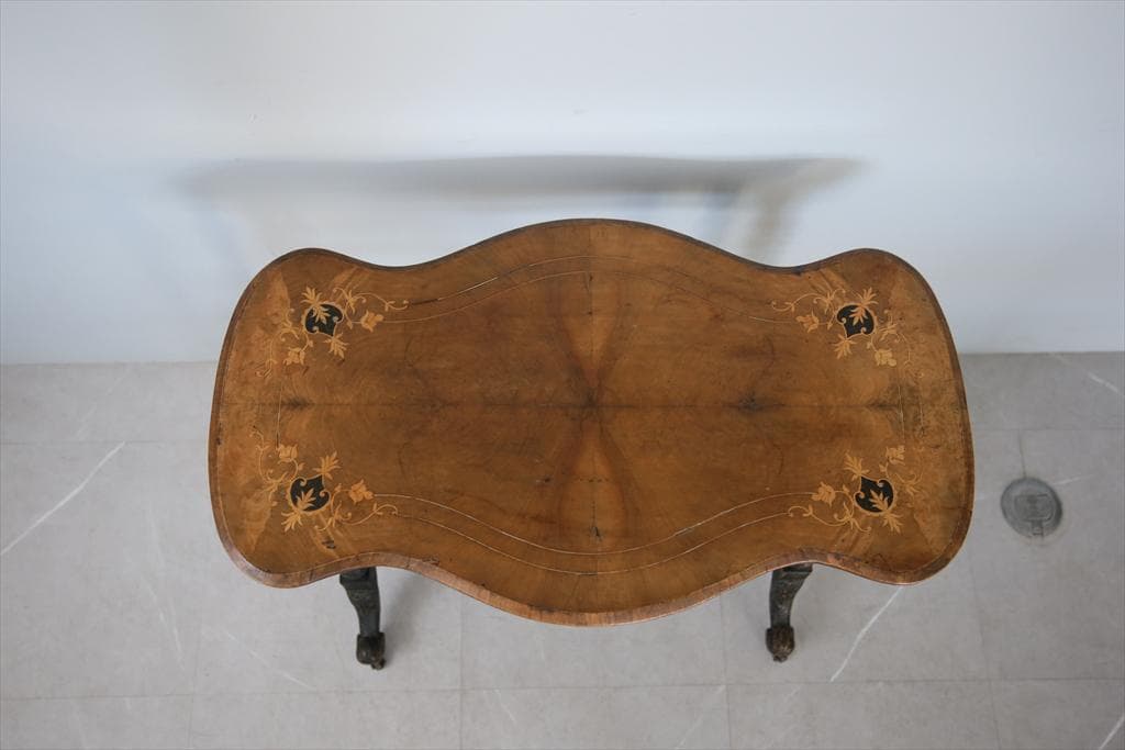 英国アンティーク木製テーブル/ダイニング机/作業台/飾り棚/デスク(92-35)