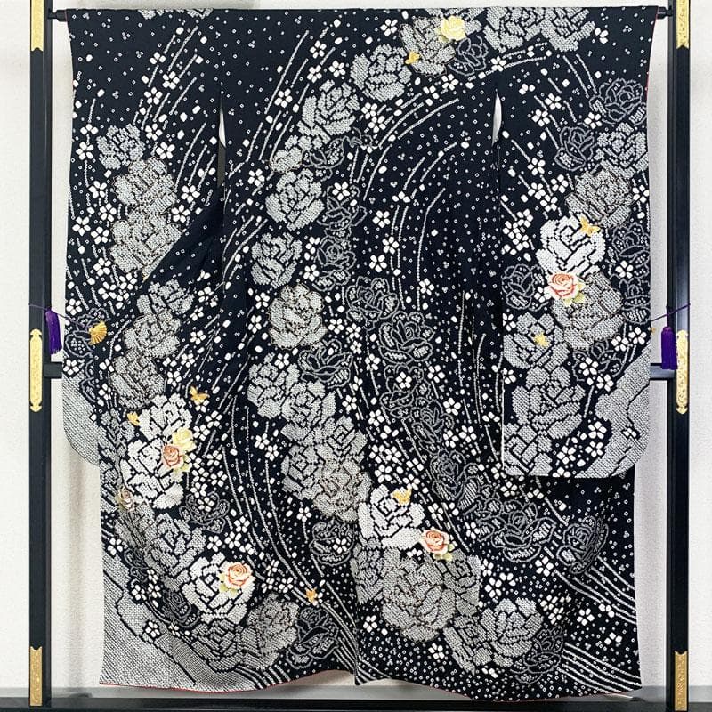 506z22☆中振袖 総絞り 小柄な方にも 刺繍☆美品 成人