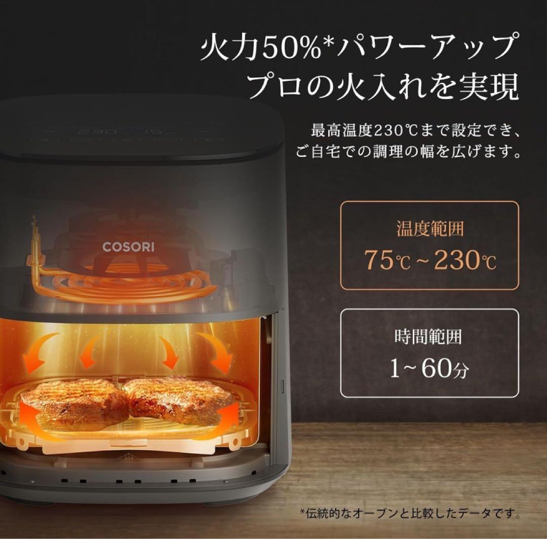 COSORI ノンフライヤー 4.7L 大容量 家庭用 電気 エアフライヤー