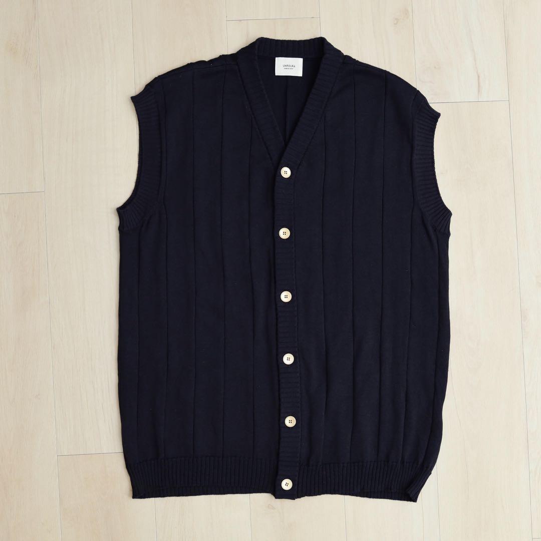 UNFOLK Giza cotton vneck knit vestアンフォーク