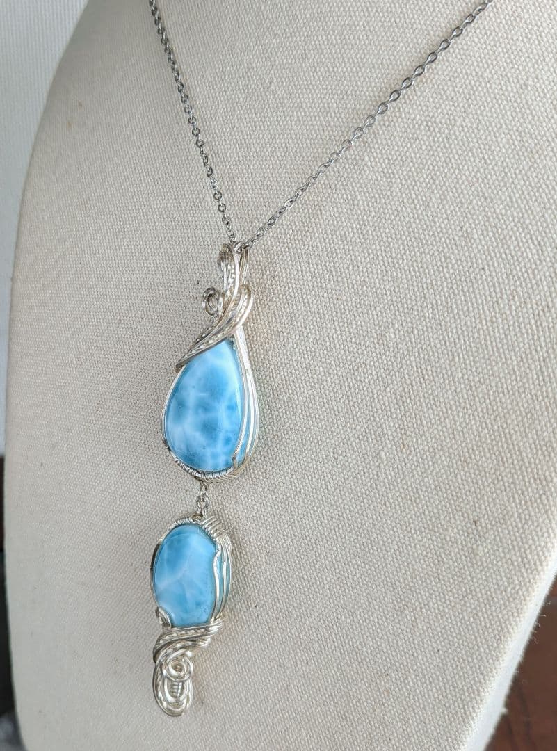 silver935 Wラリマー❅ワイヤーアートペンダントトップ☆