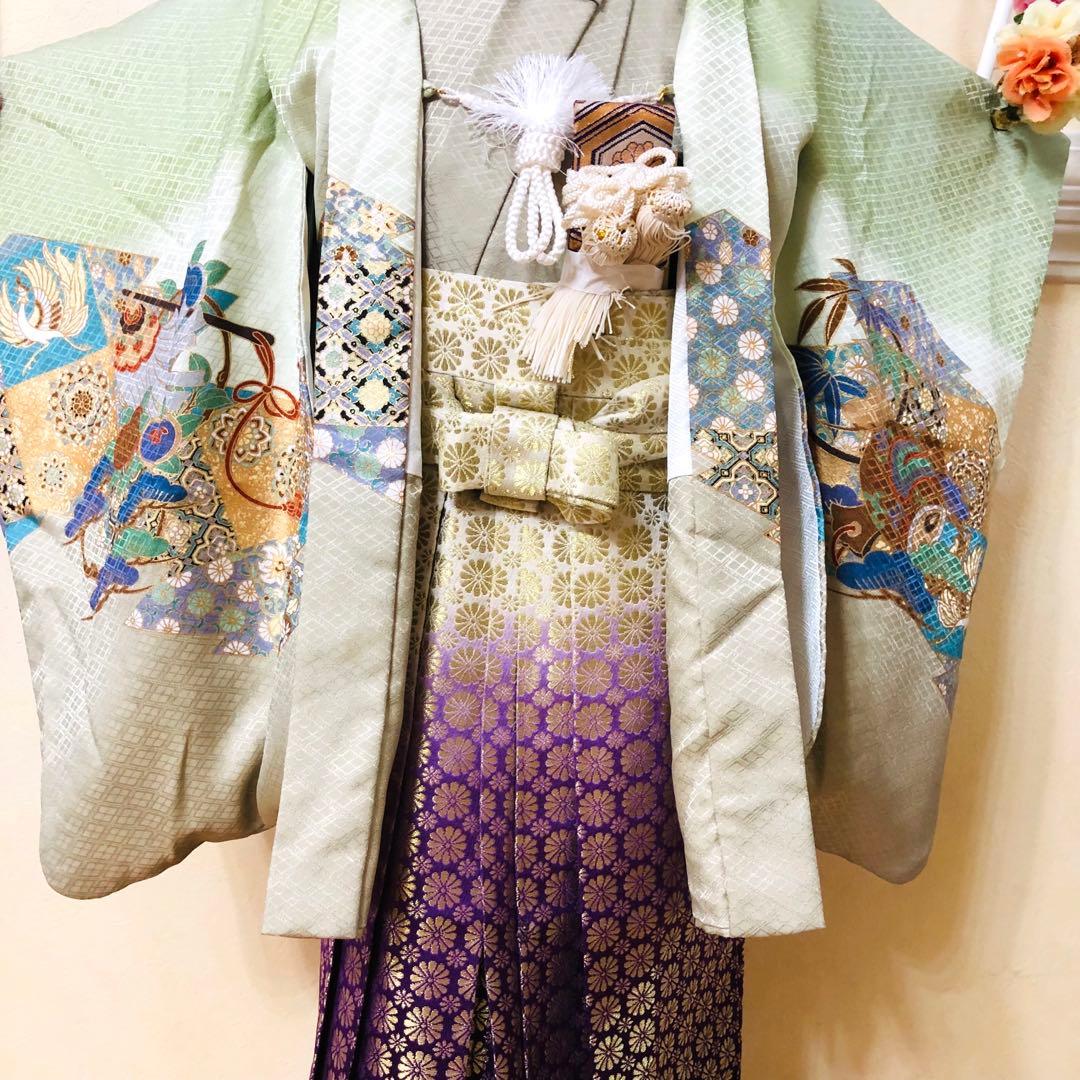 七五三着物五歳‼️完全フルセット‼️グリーン系1番人気柄兜⭐︎金蘭袴豪華際立つ秀品