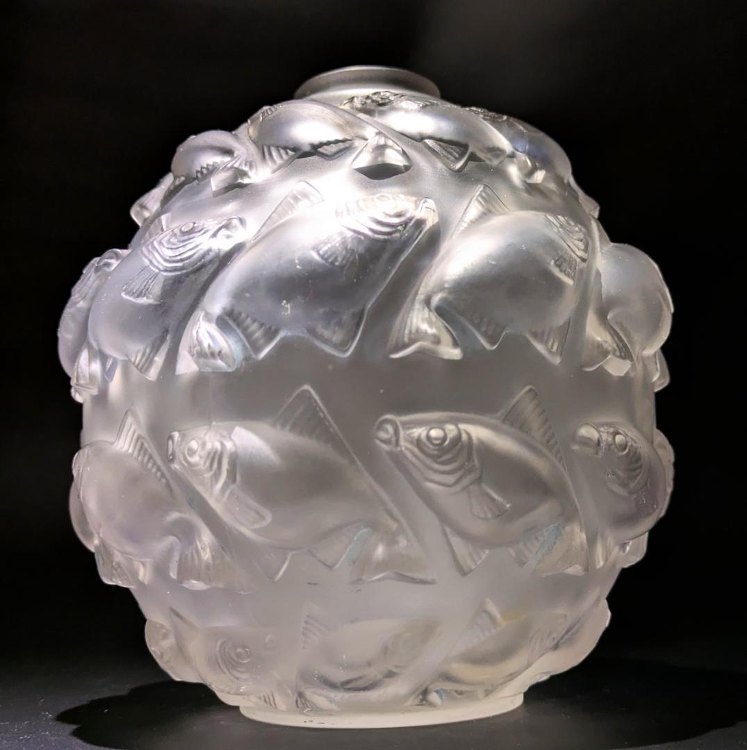 希少なアールデコ☆ルネ・ラリック カマレ 魚群文球形花瓶フロスト14㎝