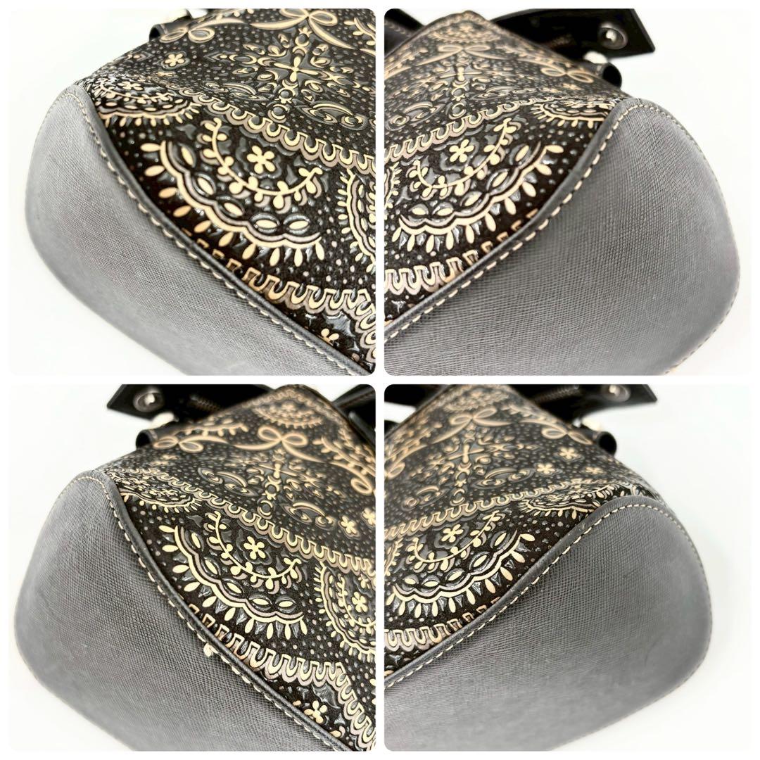 【超美品】印傳屋 PRIDEN プライデン 手提げバッグ 黒×ベージュ 鹿革 漆