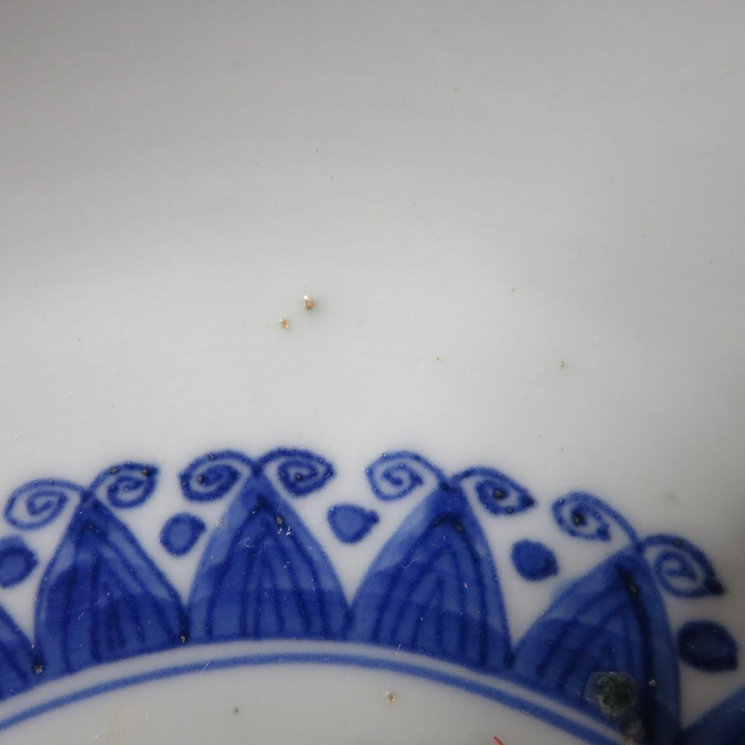 丼 鉢 花文様 金彩 色絵付 染付 窯傷 歪み 共箱 金魚鉢 明治