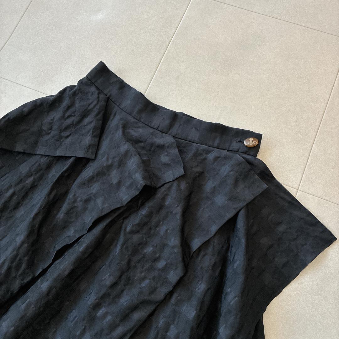 美品 ヴィヴィアンウエストウッド♡変形 シルク混 ラップスカート チェック柄 黒