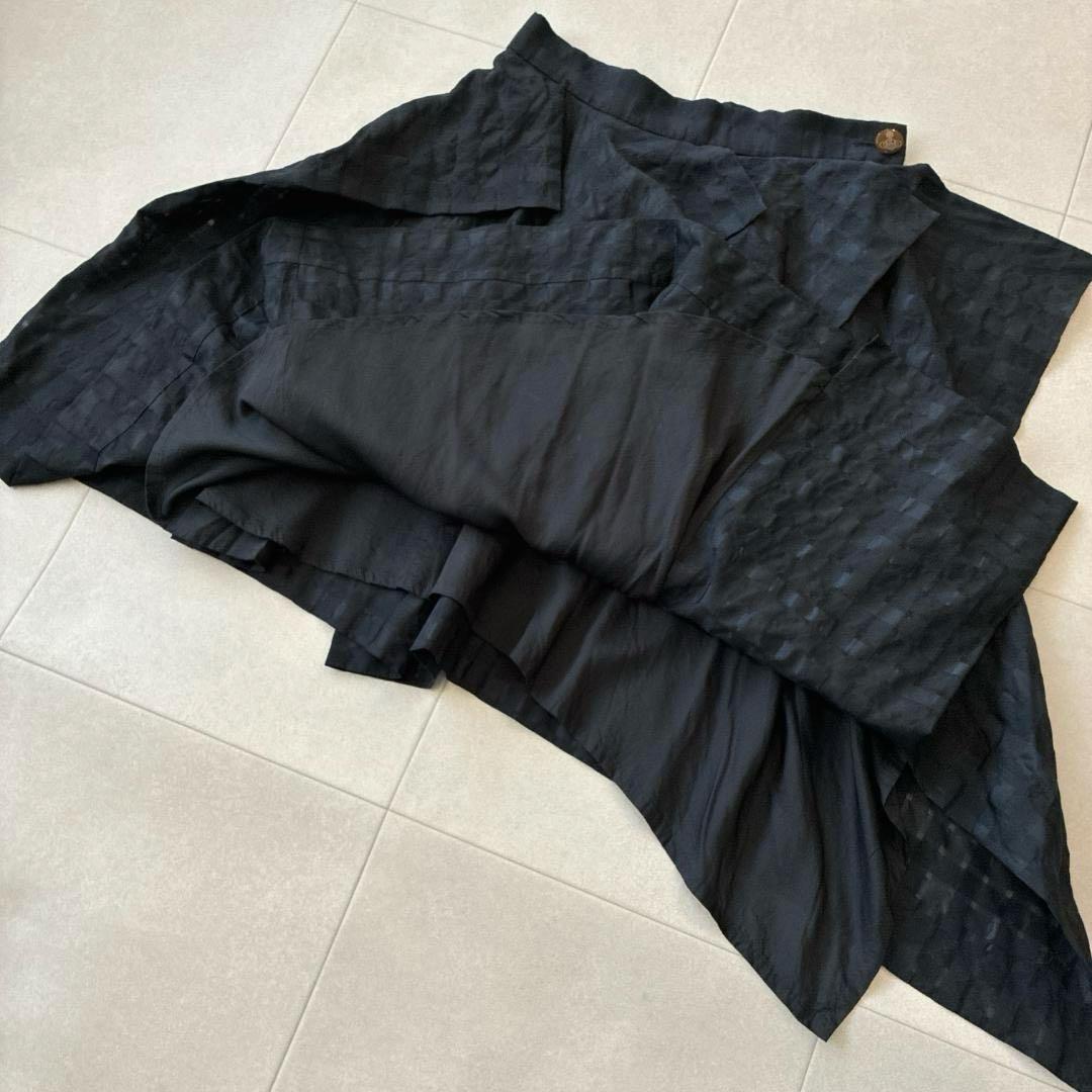 美品 ヴィヴィアンウエストウッド♡変形 シルク混 ラップスカート チェック柄 黒