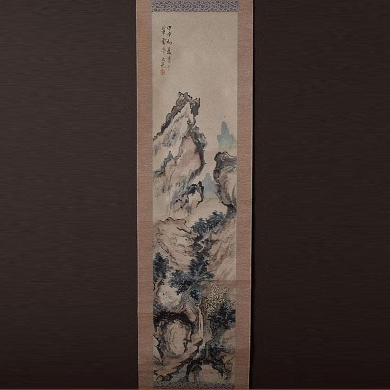 掛軸 青木木米筆 山水画 水墨画 時代箱 N R9127