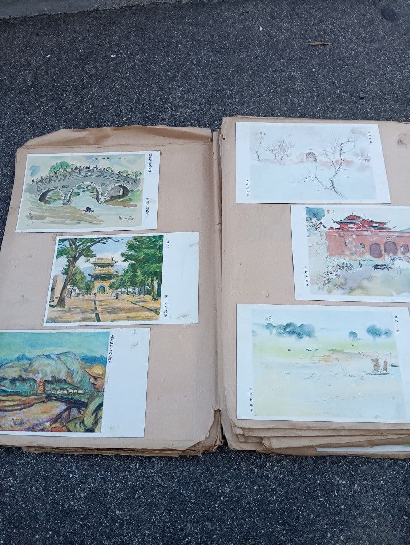 満州の古い絵葉書、166枚、スクラップに貼り付け、戦前、軍人、戦争