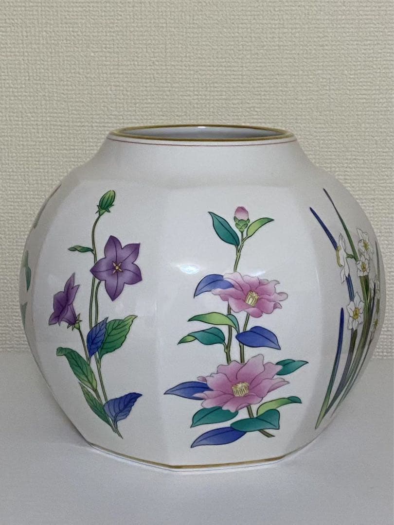 香蘭社八角花瓶「茶席の花」給変わり有田焼金彩 壺花生 花入