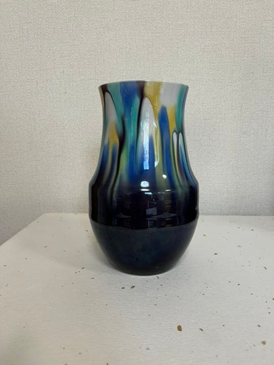 柳雨軒 三代 人間国宝 徳田八十吉 (正彦銘) 彩釉 花入 T93 21.5