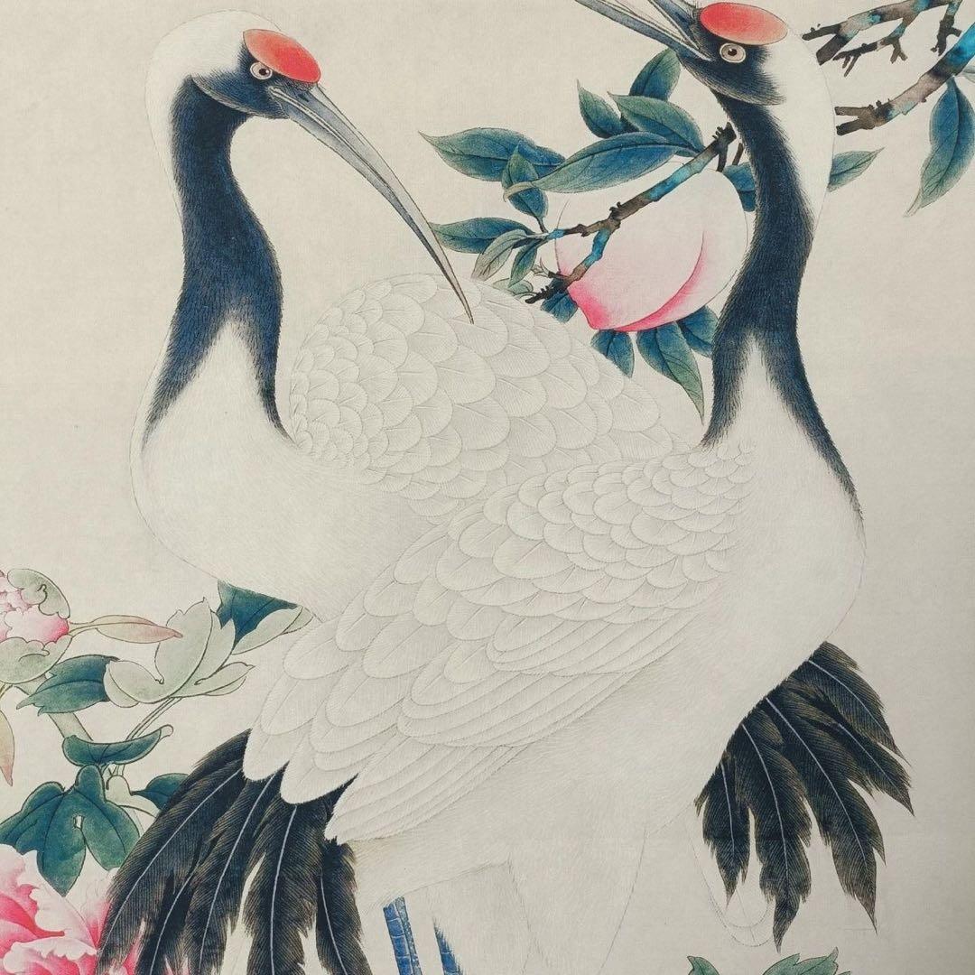 鑑定書付】齊白石「賀寿図」中堂掛軸 防偽標識付 宣紙装裱済 70×