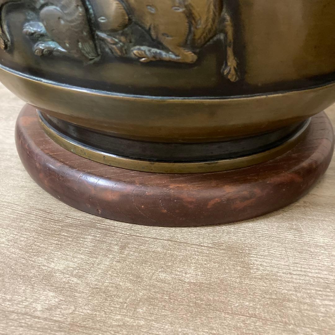 時代銅火鉢 壱対 宣徳火鉢 江戸文政 手炙り アンティーク 珍品 高肉彫