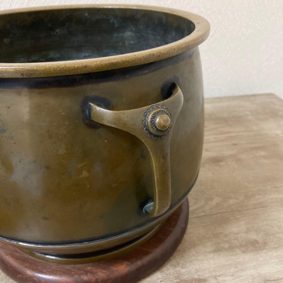 時代銅火鉢 壱対 宣徳火鉢 江戸文政 手炙り アンティーク 珍品 高肉彫