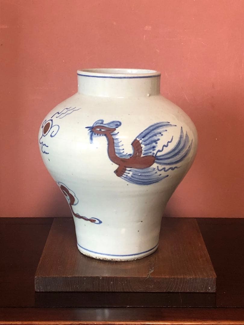 類品の少ない李朝辰砂染付鳳凰文大壷 類品の少ない李朝辰砂染付鳳凰文大壷 類品の少ない李朝辰砂染付鳳凰