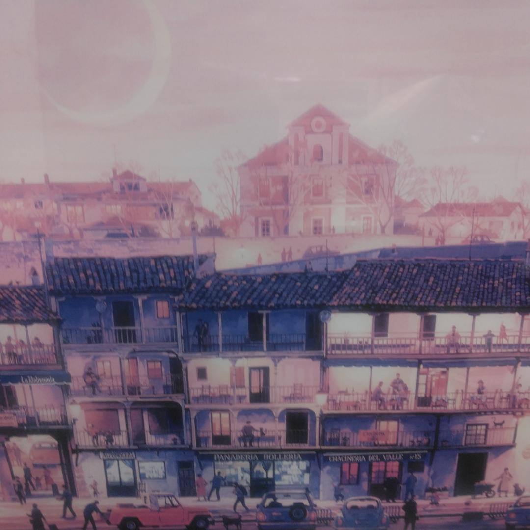 笹倉鉄平　マヨール広場　中古　大判　高級額装アートポスター