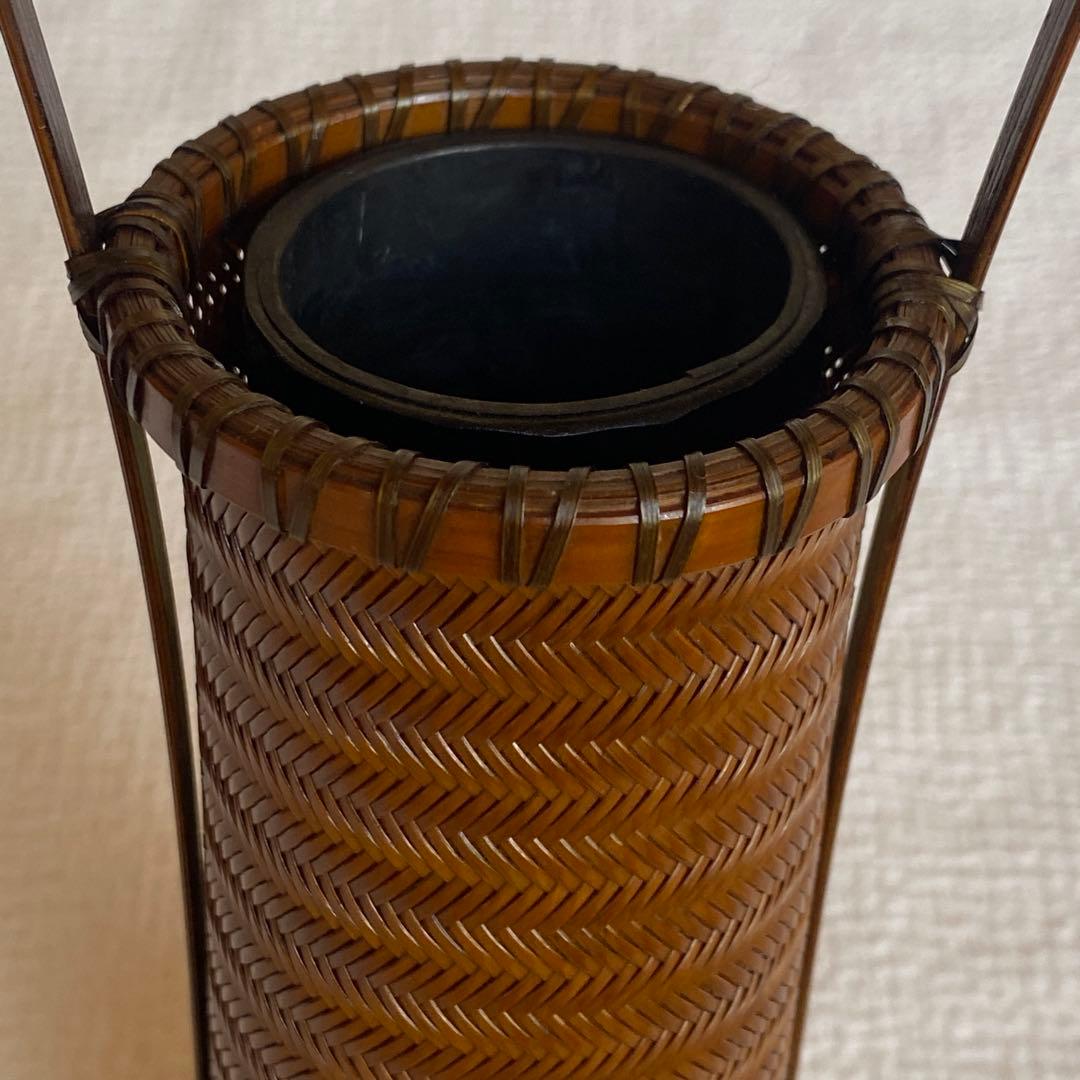 希少✨茶花 花入 竹細工 林真光 在銘 竹編手付 花籠 茶道具 華