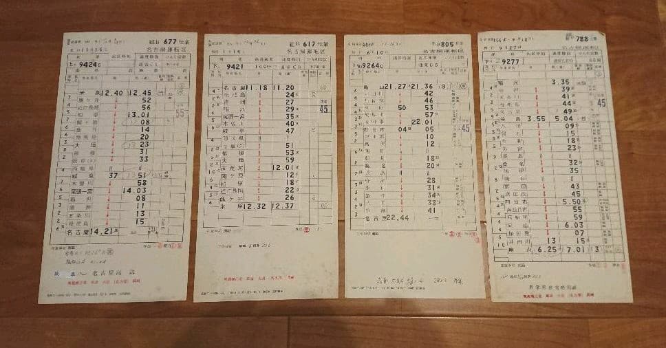 国鉄 スタフ(乗務行路表) 9枚 + 金属製ケース 名古屋運転区等 臨時列車