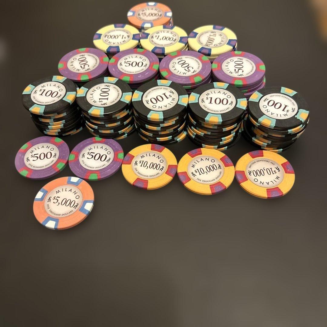 ポーカーチップ ミラノ クレイ ヘッズアップ対応126枚+8枚 おまけケース付き