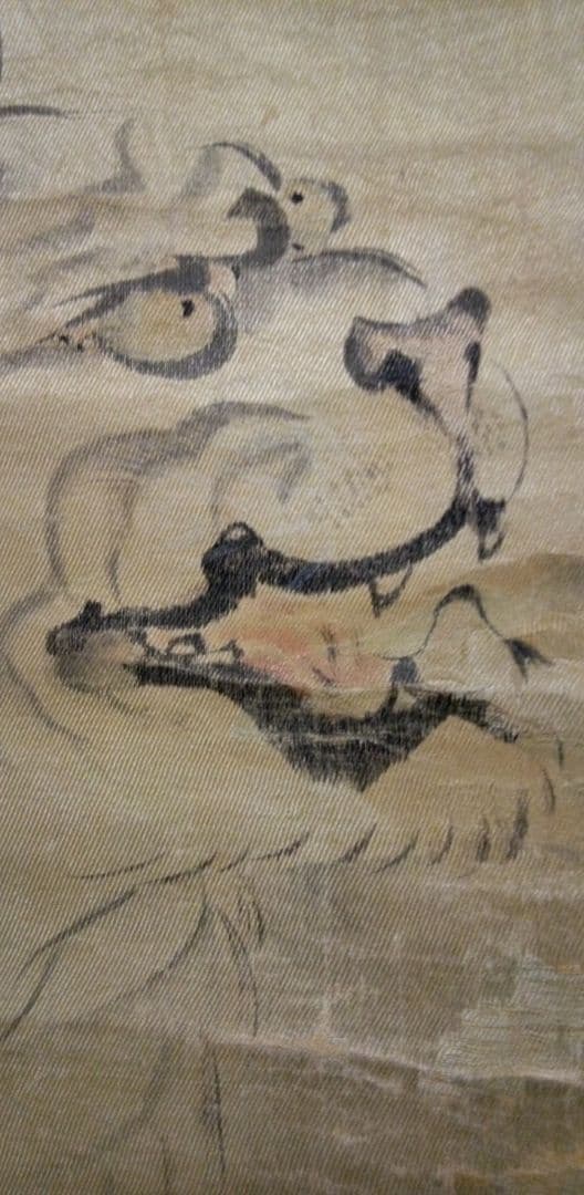 掛け軸、模写岸駒虎図、絹絖本、