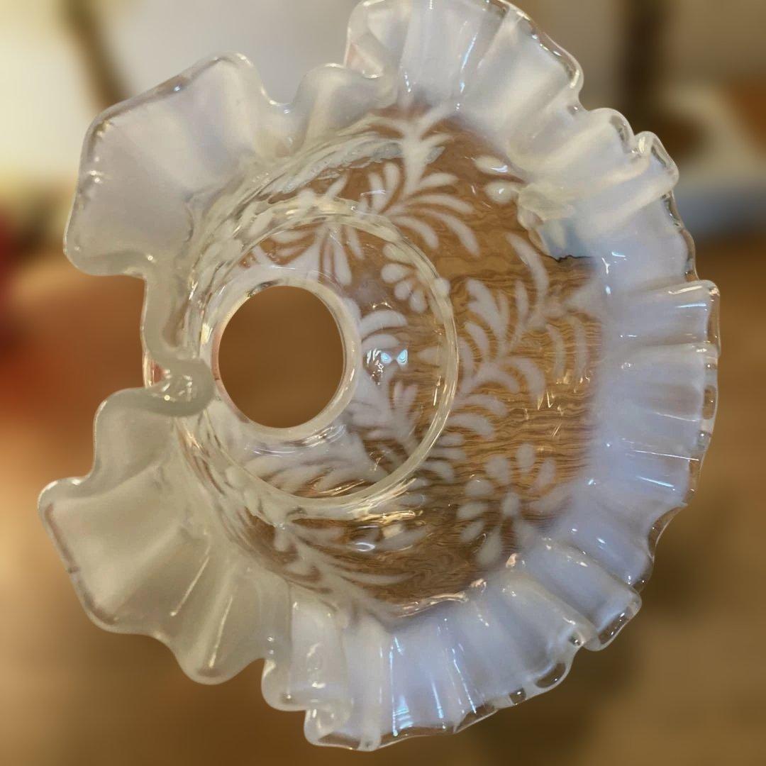 フェントン 19世紀 花柄 ガラスランプシェード（希少）オパールセント