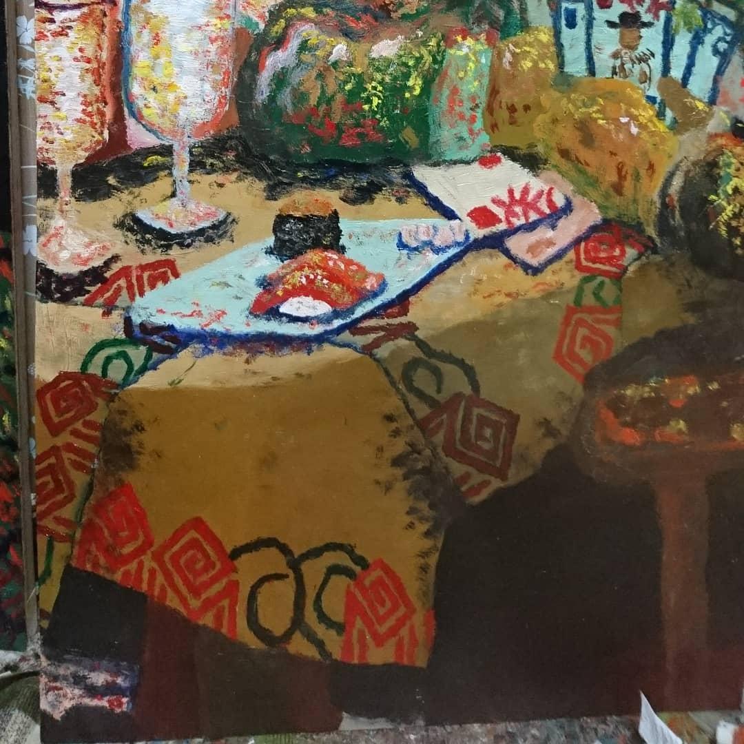 トランプで遊ぶ人たちII 油絵 ※肉筆