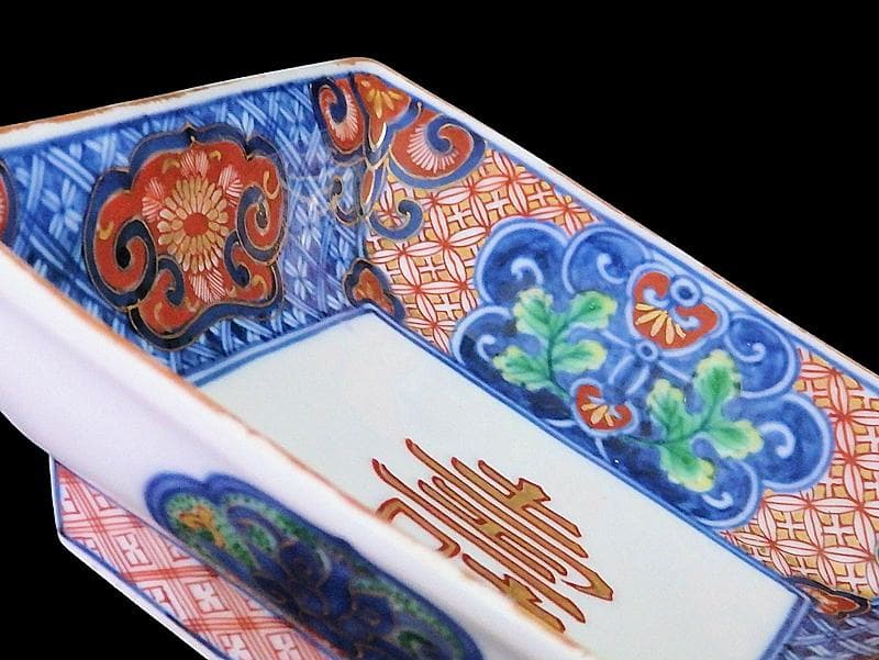 大聖寺伊万里 金襴手 七宝紋に寿紋の図 角皿 N624AS-CUv - メルカリ