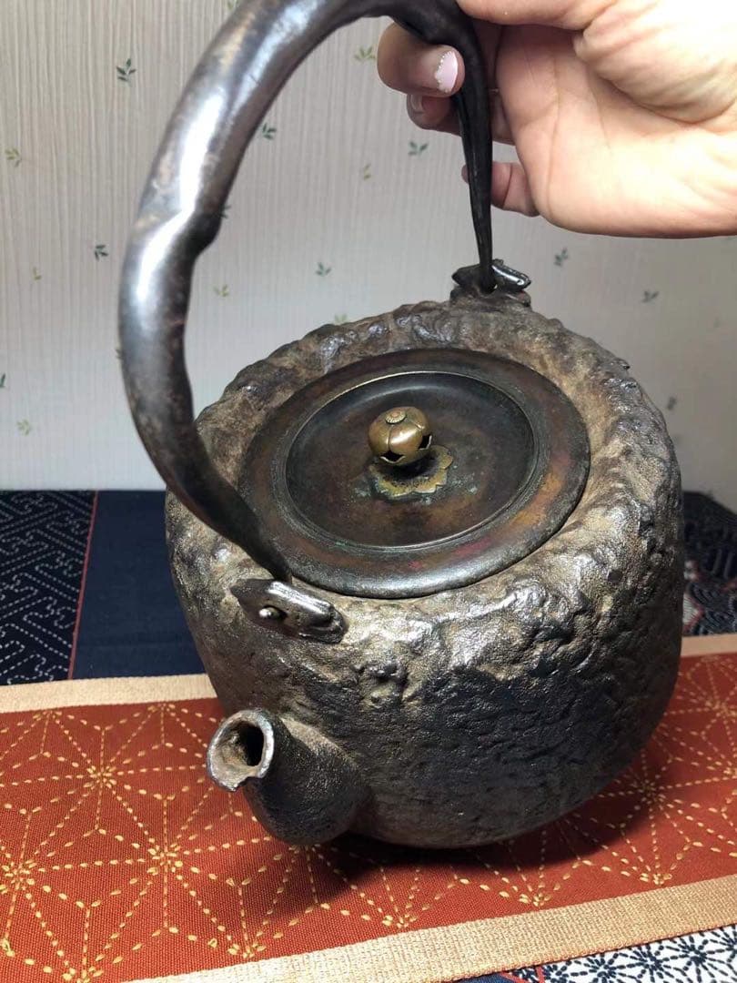 龍文堂 安之介 胴縦銘 道安型 明治時代鉄瓶 骨董 茶道具 茶器