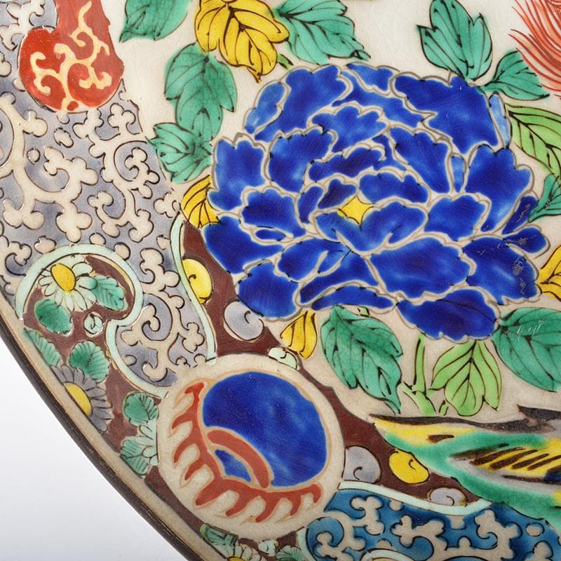 九谷焼 古九谷 色絵金彩 獅子牡丹文 大皿 飾皿 約39cm M R5991B