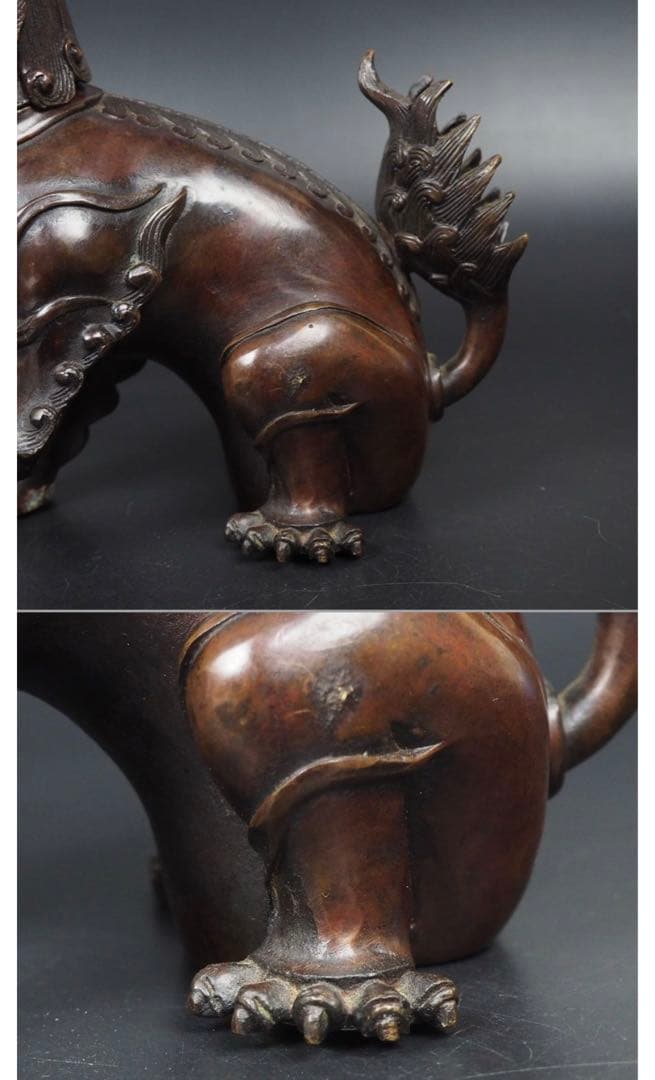 送料無料　中国古玩　清時代古銅獅子香炉　華道具香道具