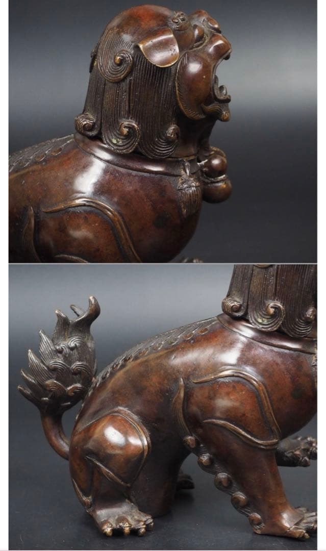 送料無料　中国古玩　清時代古銅獅子香炉　華道具香道具
