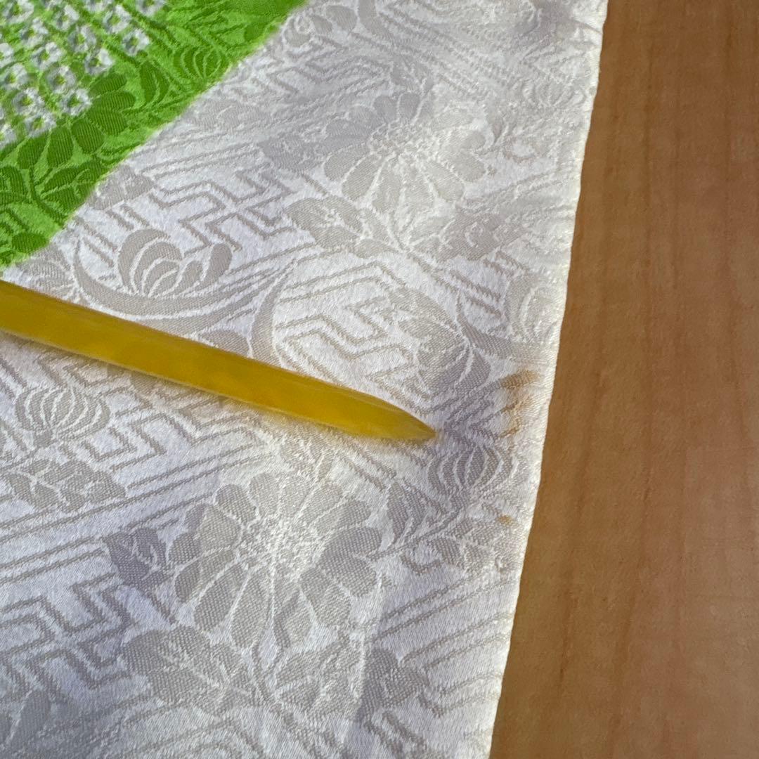 正絹 総絞り 黄緑×緑 疋田 源氏車 刺繍 振袖 着物単品 成人式