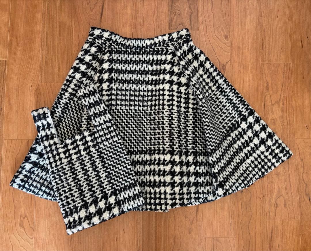マディソンブルー ツイード フレアスカート 白黒チェック 同素材バッグ付き