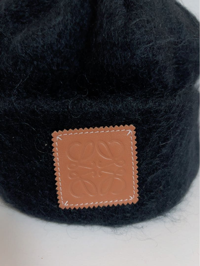 ロエベ LOEWE ニット帽 黒 ブラック モヘヤ50%ウール18%
