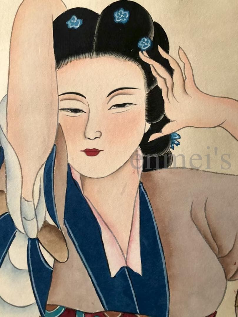 中国古美術・純手描き四尺仕女掛軸・国画・張大千印款・書道品・茶道・