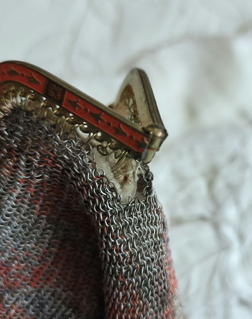 フランス アンティーク メタル メッシュ チェーン付き バッグ