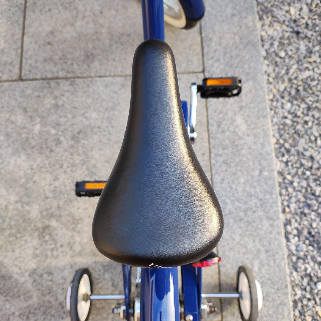 16インチ　自転車　青　補助輪、カゴ、手押し棒付き