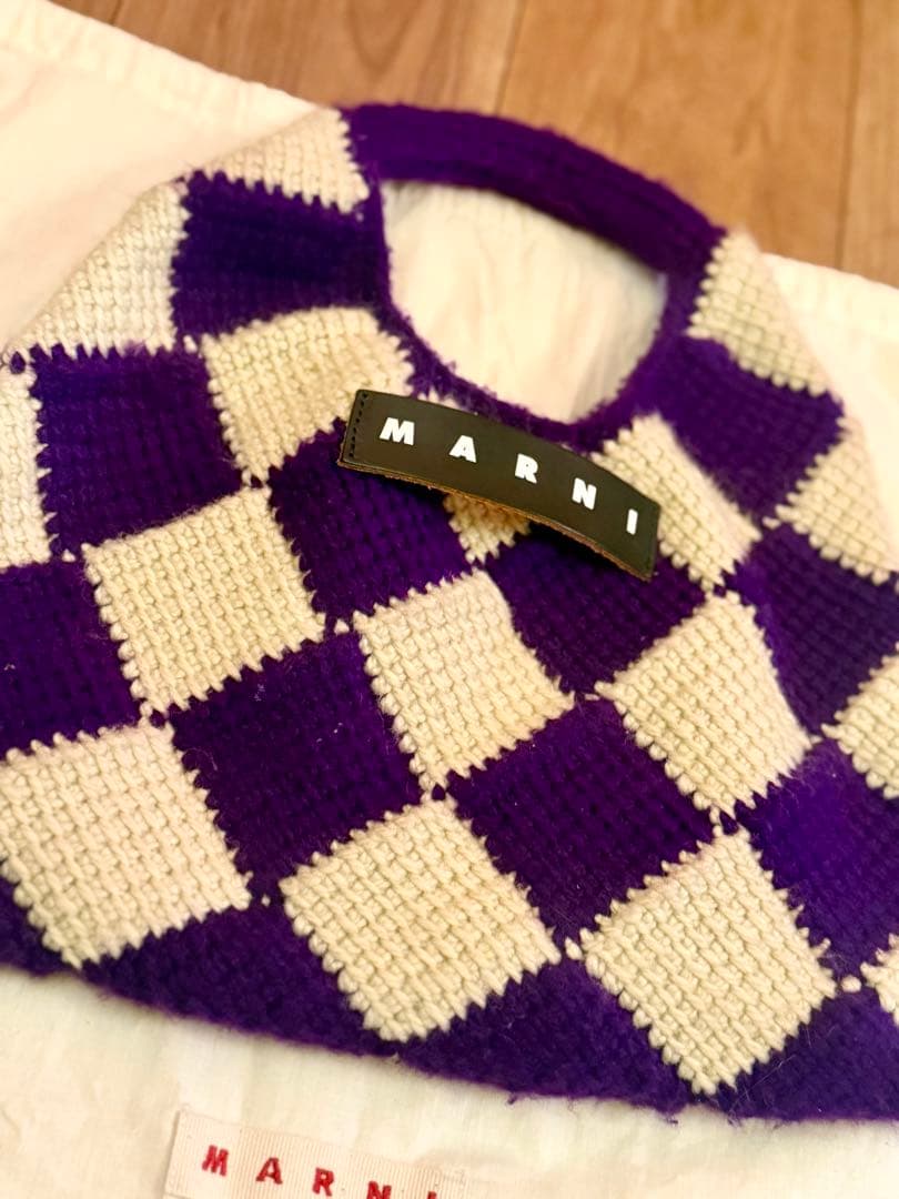 MARNI MARKET/マルニ/パープル/チェック トートバッグ/ニット/紫