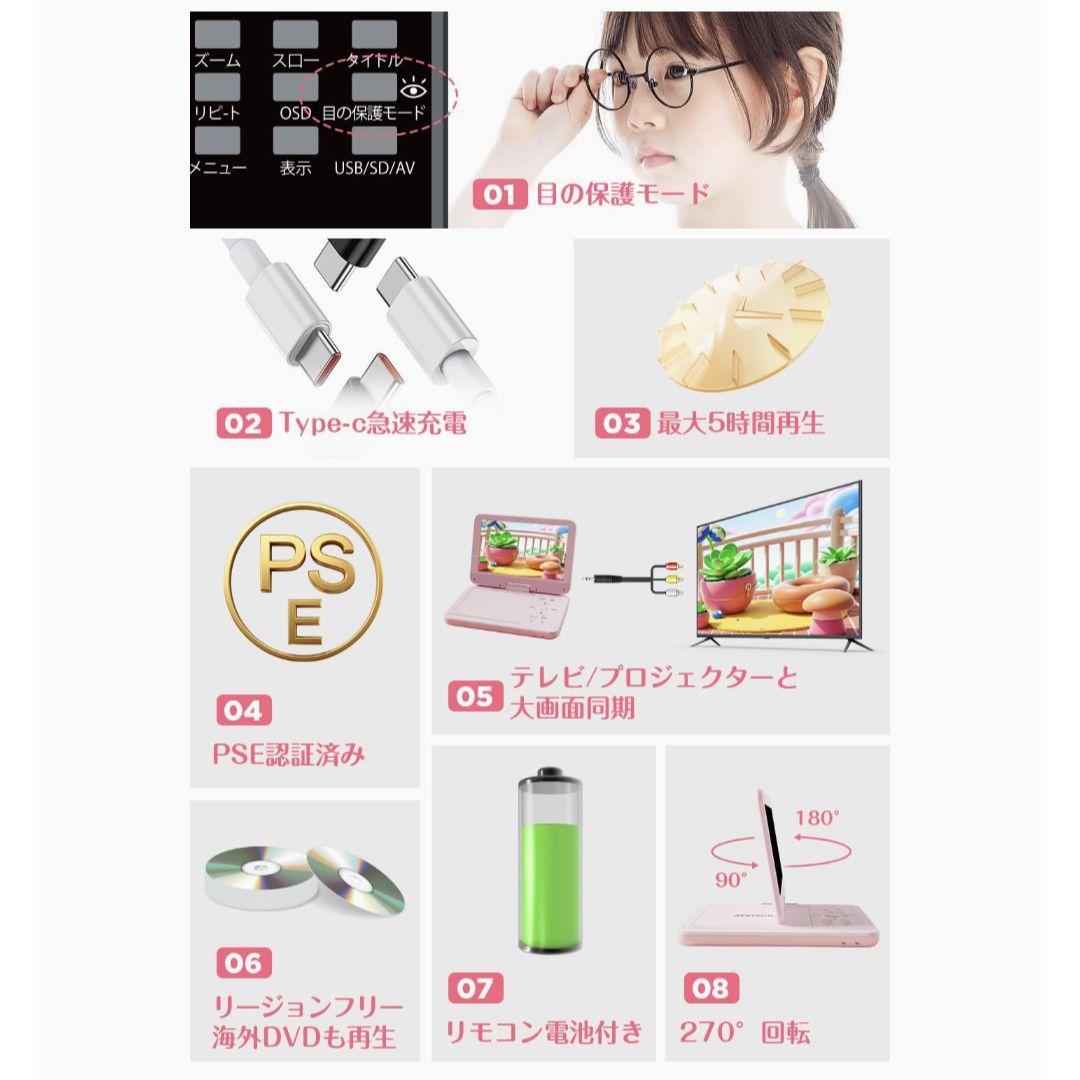 ピンク❤ 10.5インチ 業界初Type-C充電 DVDプレーヤー
