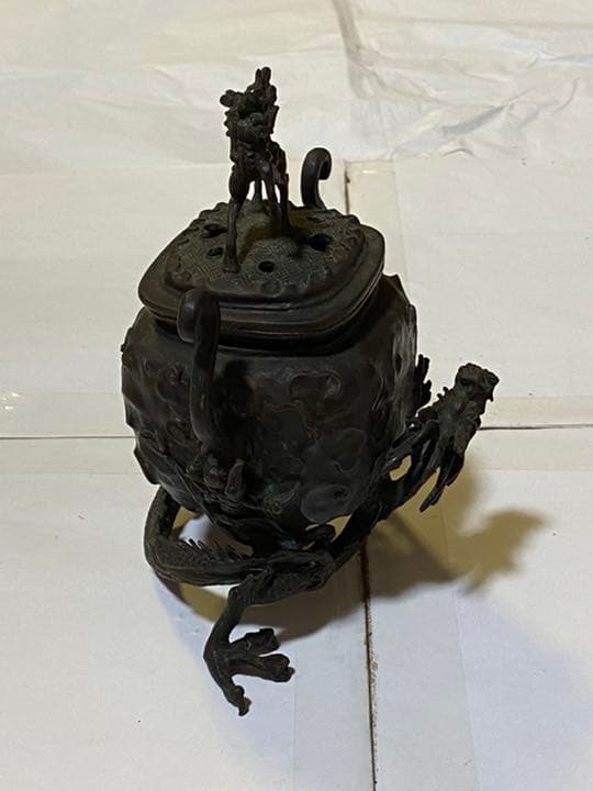 骨董品 香炉 二上元威 dk8,角型松竹梅香炉 二上元威