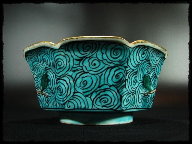 九谷 庄三 角福銘 極彩色 鶉図 八角 深鉢 加賀 古九谷