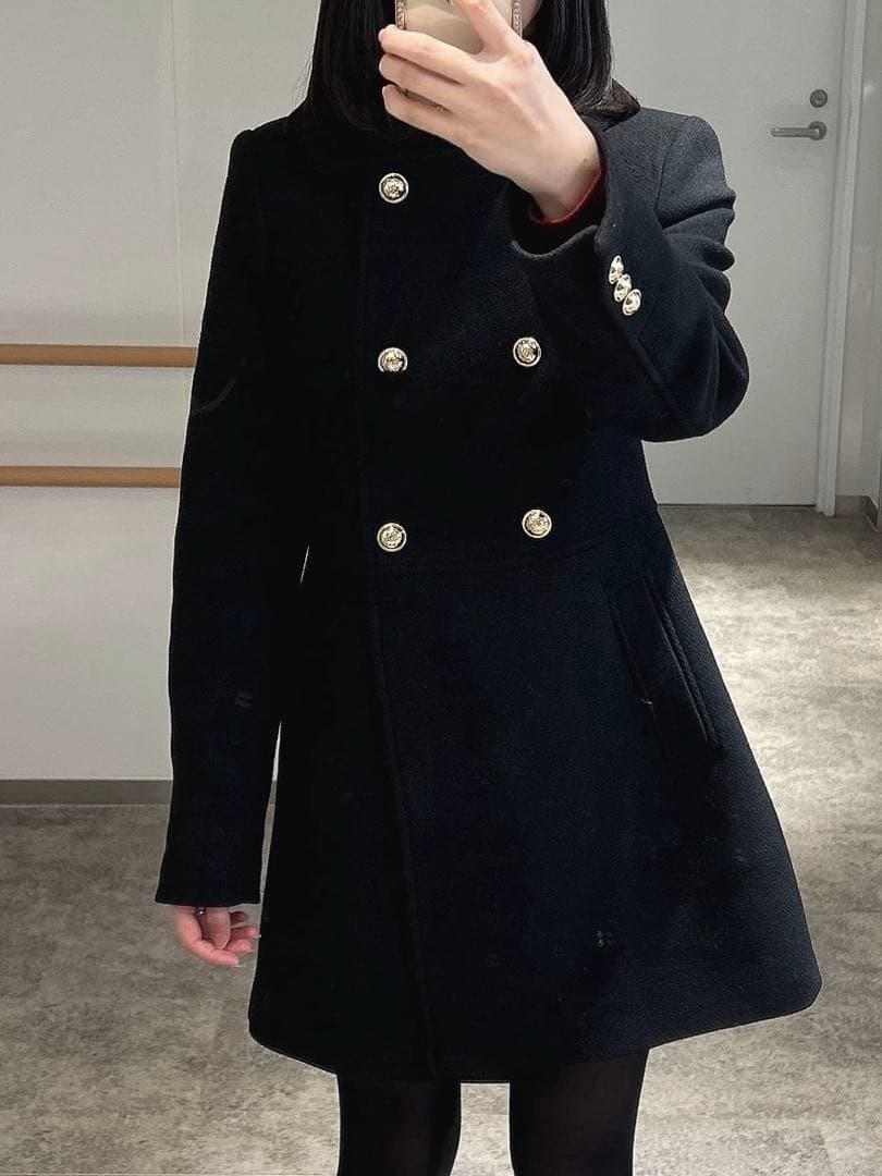 ZARAウール ダブルブレストコート値下げ - メルカリ