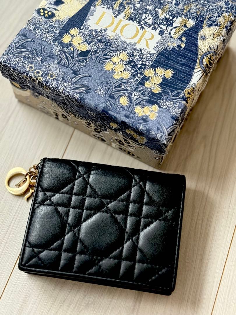 ディオール折り財布ガーデニアウォレットブラックカナージュラムレザー